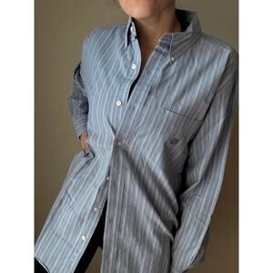 Chaps Blue Striped Button Down coastal preppy collegiate oversized summer beach